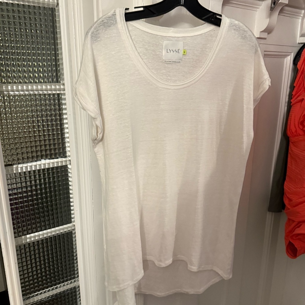 Lysse Women’s White Linen Top Scoop Neck High Low Hem Sz M - Picture 5 of 11